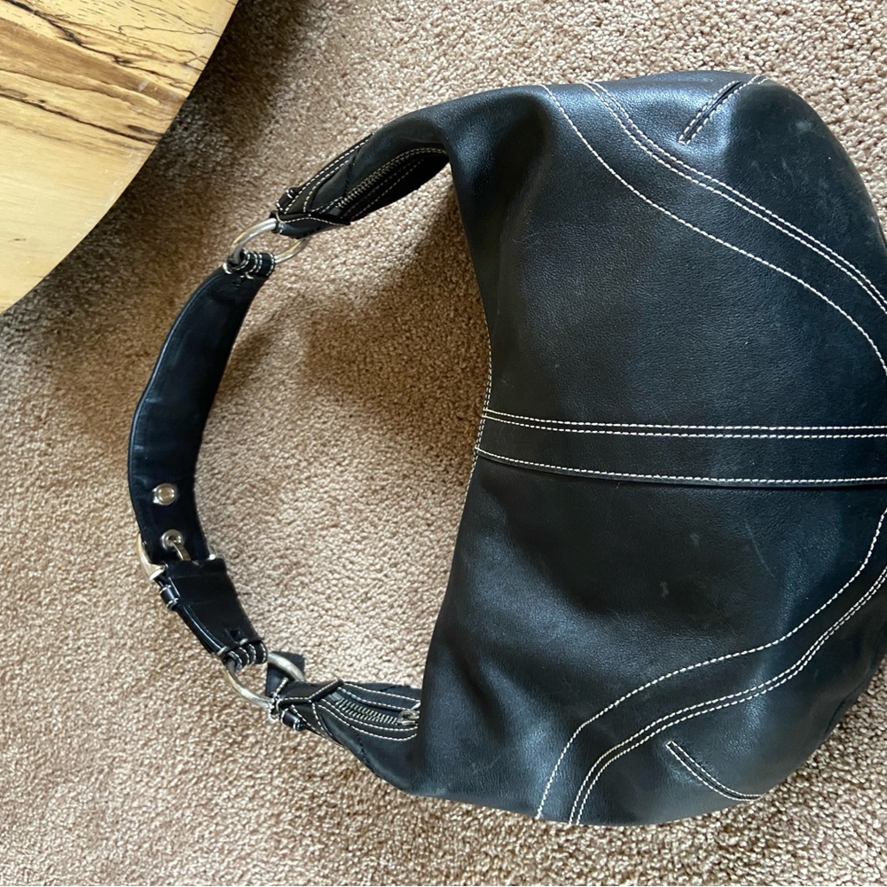 Coach 10030 Vintage One Shoulder Hobo Bag Leather Black Y2K Silver Hardware - Picture 6 of 7